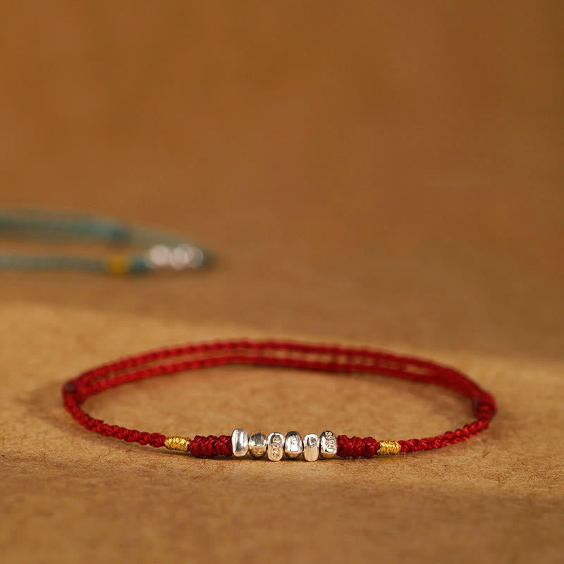 Buddha Stones 925 Sterling Silver String Protection Luck Ultra-Thin Braided Bracelet Anklet