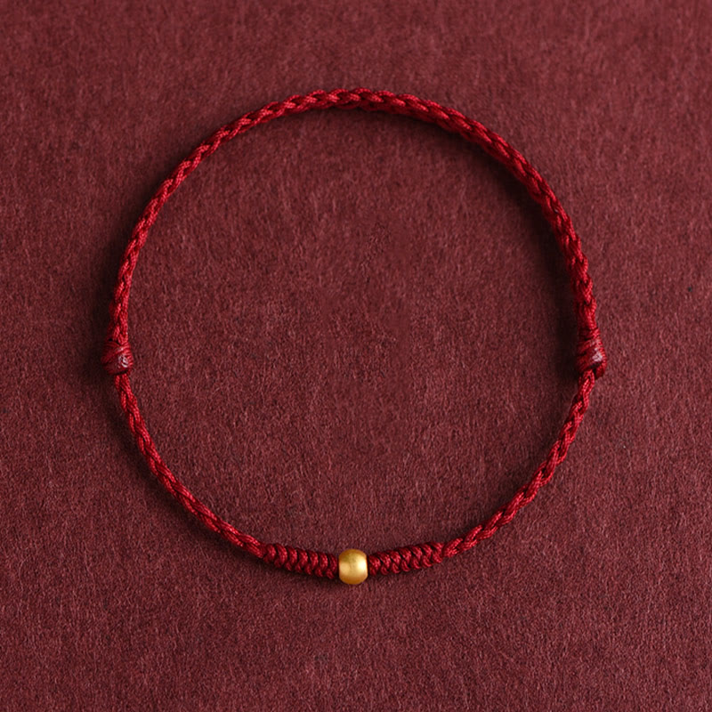 Buddha Stones 999 Gold One Mini Bead Design Handmade Strength Braided Rope Bracelet Anklet