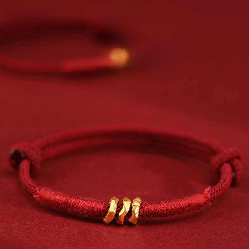 Buddha Stones 999 Gold Ring Design Handmade Luck Braided Red Rope Bracelet Anklet