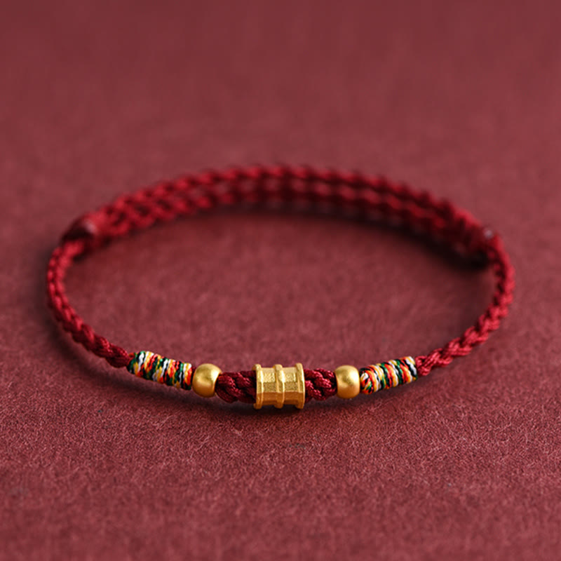 Buddha Stones 999 Gold Small Bucket Shape Design Handmade Luck Braided Rope Bracelet Anklet
