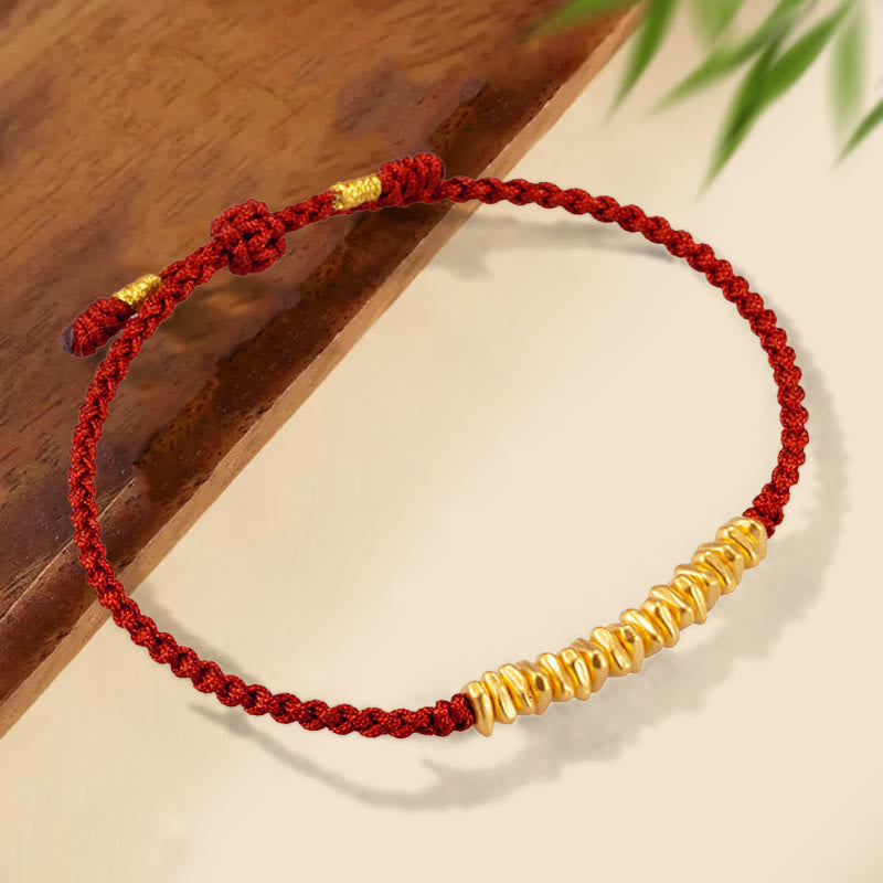 Buddha Stones 999 Gold Small Gold Pieces Design Handmade Protection Braided Rope Bracelet