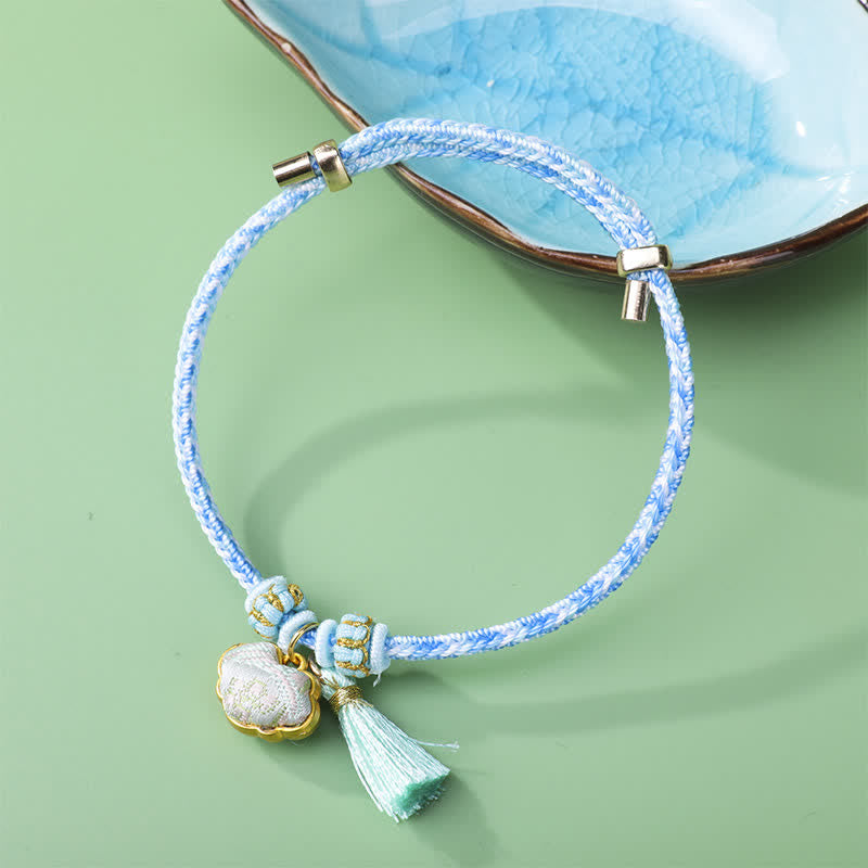 Buddha Stones Braided Five Color Cord Song Brocade Ruyi Scepter Tassel Luck Bracelet 2