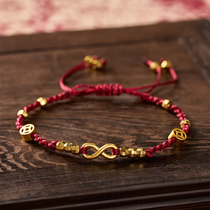 Buddha Stones Braided Red String Chinese Coin Infinity Symbol Faith Bracelet