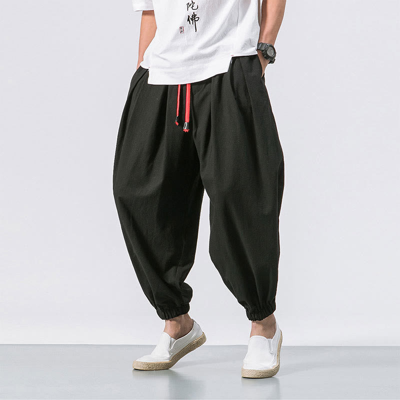 Buddha Stones Casual Sports Men's Solid Color Cotton Drawstring Pants With Pockets