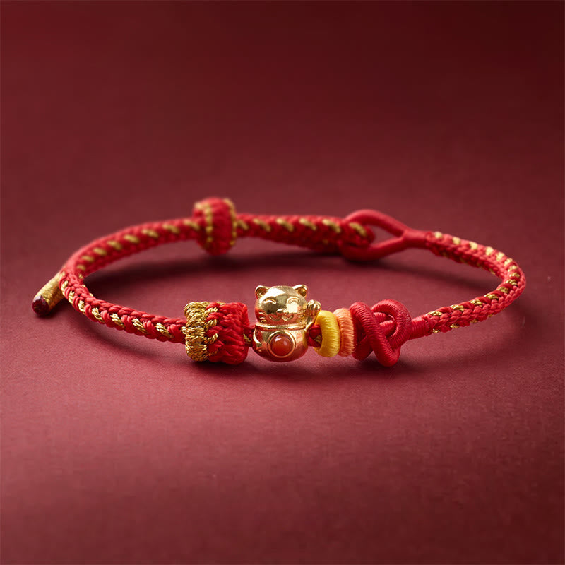 Buddha Stones Cat Copper Red String Luck Bracelet