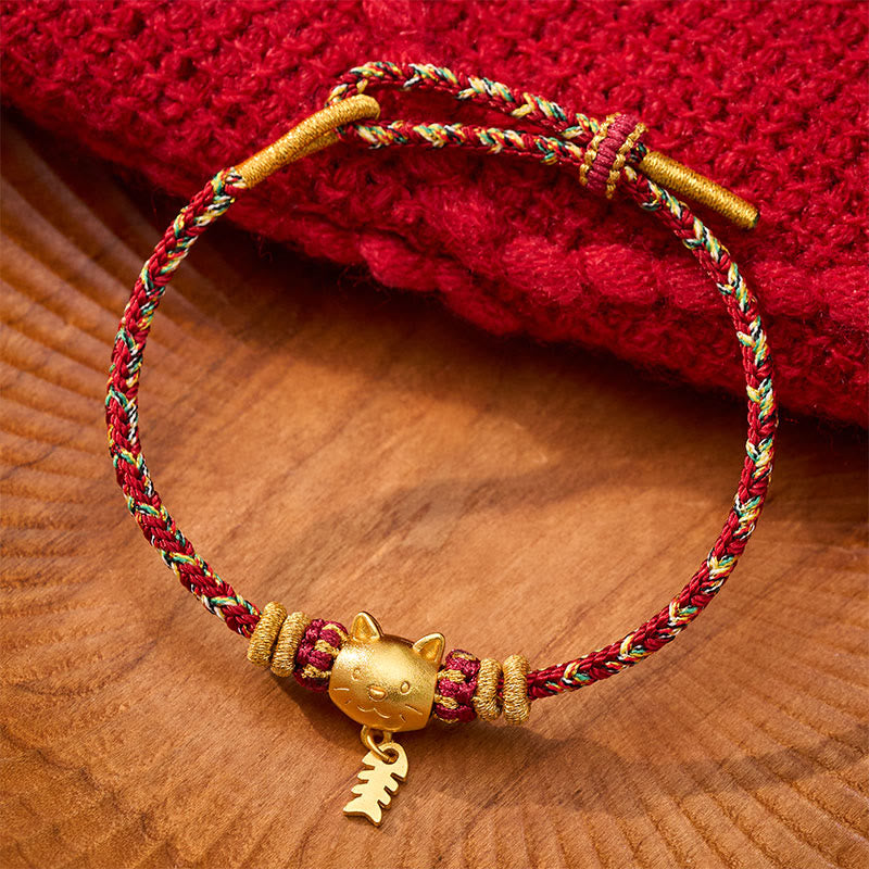 Buddha Stones Copper Cat Fish Multiple Colors String Balance Bracelet
