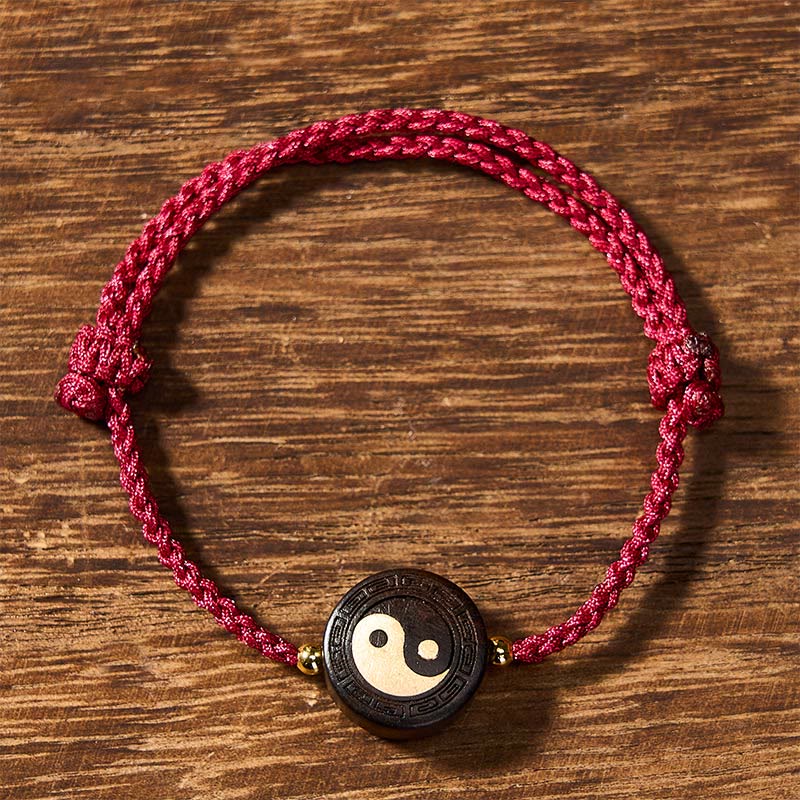Buddha Stones Ebony Wood Bagua Grounding Red String Bracelet