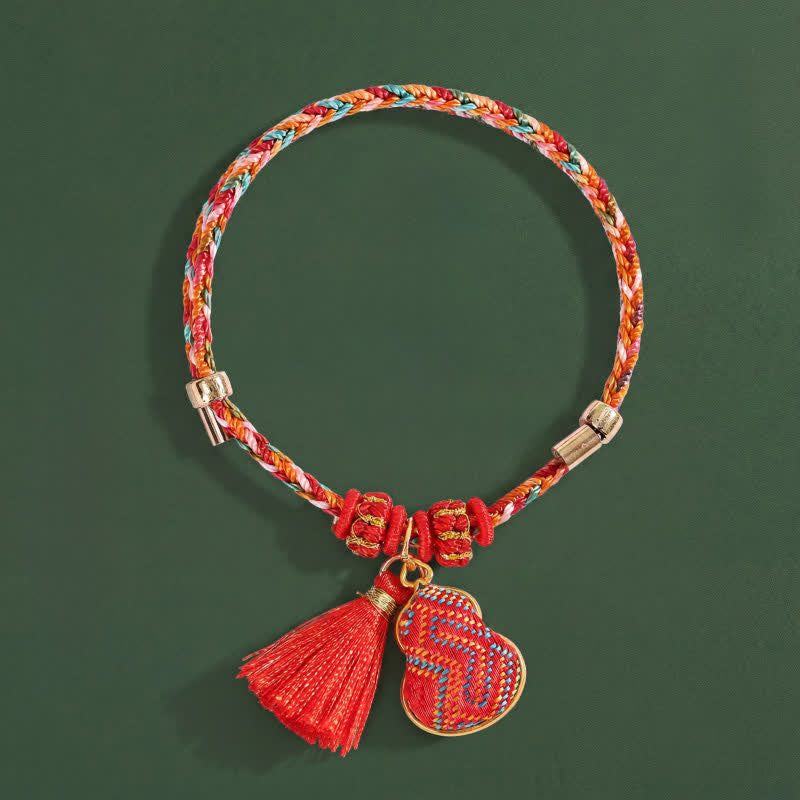 Buddha Stones Five Color Red String Song Brocade Gourd Protection Bracelet