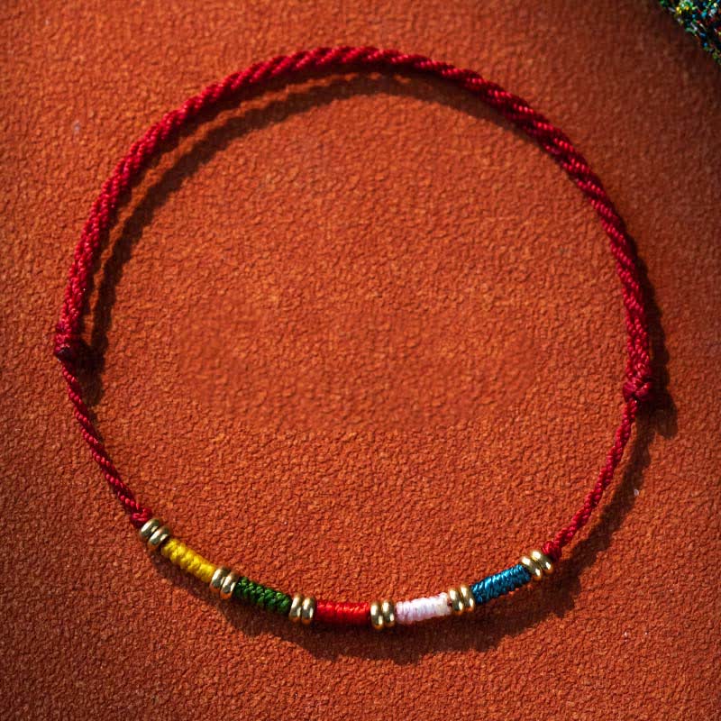 Buddha Stones Hand Woven Colorful Red String Protection Tibetan Adjustable Bracelet