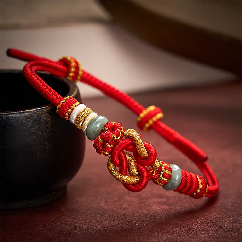Buddha Stones Hand-Woven Love Heart Knot Jade Luck Braided Cord Bracelet