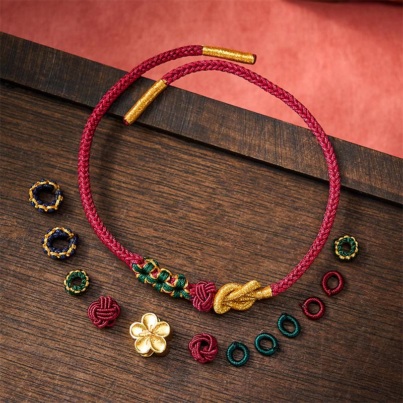 Buddha Stones Hand-Woven Multicolor Cord Chinese Knotting Peach Blossom Luck Couple Bracelet 2