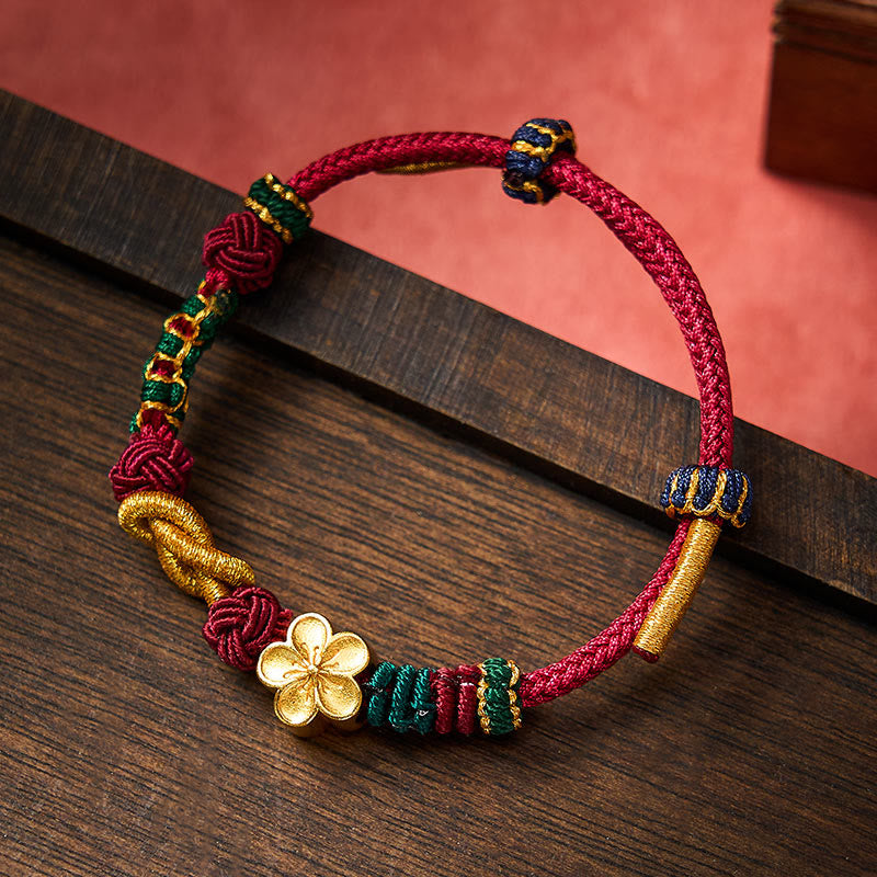 Buddha Stones Hand-Woven Multicolor Cord Chinese Knotting Peach Blossom Luck Couple Bracelet 3