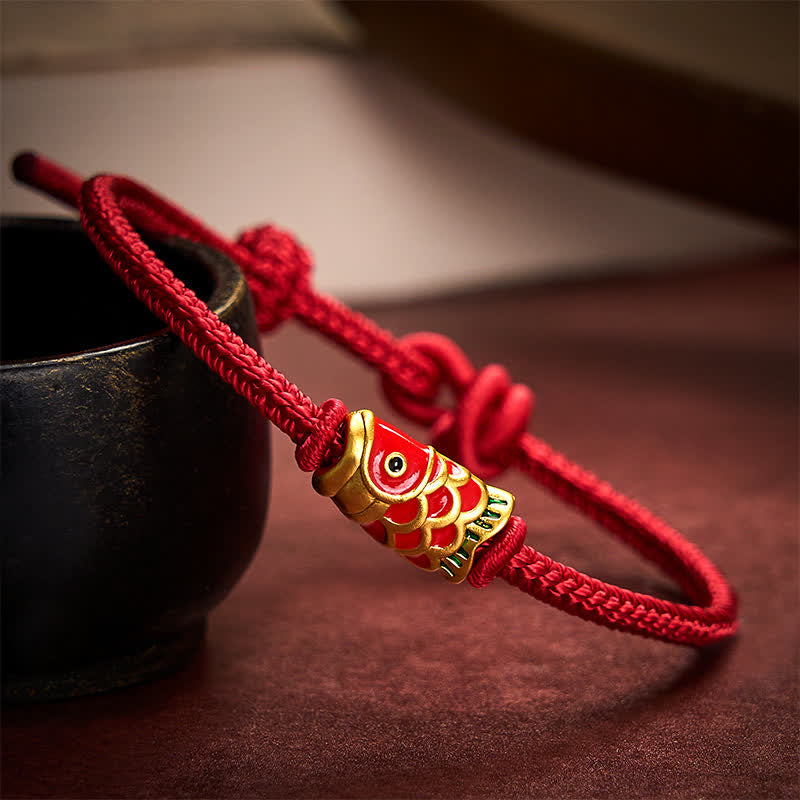 Buddha Stones Hand-Woven Red String Koi Fish Strength Adjustable Braided Cord Bracelet