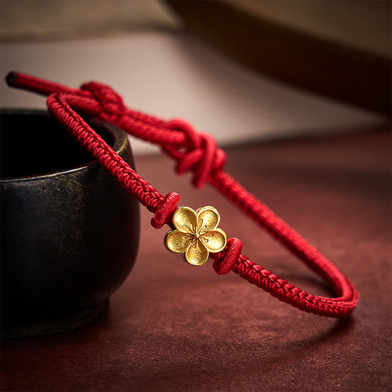 Buddha Stones Hand-Woven Red String Small Peach Blossom Luck Braided Cord Bracelet