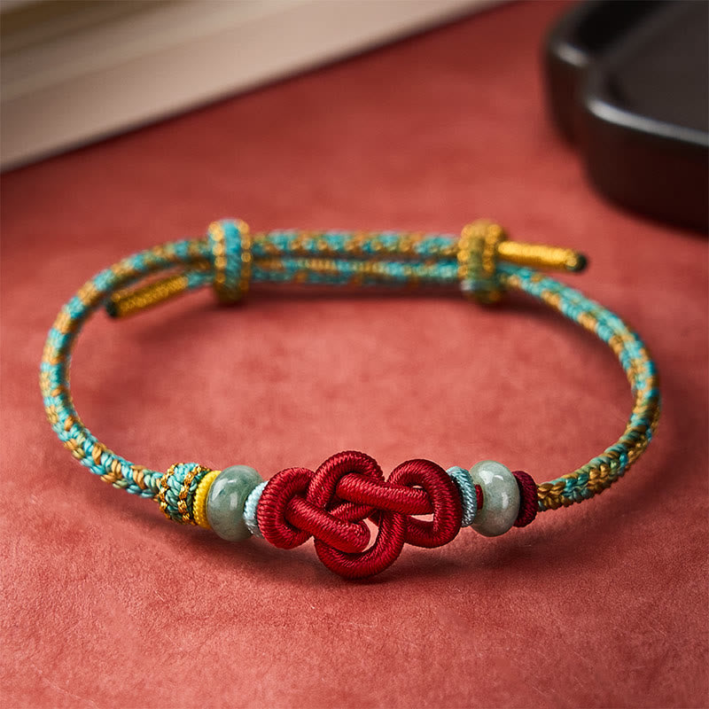 Buddha Stones Handmade Braided Yellow Green Wenchang Knot Jade Luck Adjustable Bracelet