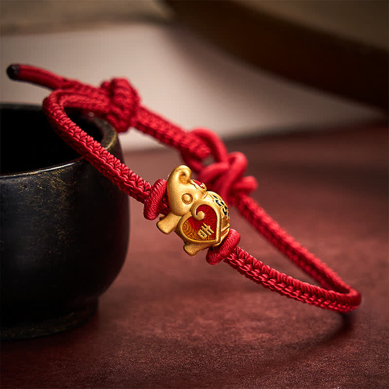 Buddha Stones Handmade Red String Elephant Love Heart Protection Braided Adjustable Bracelet