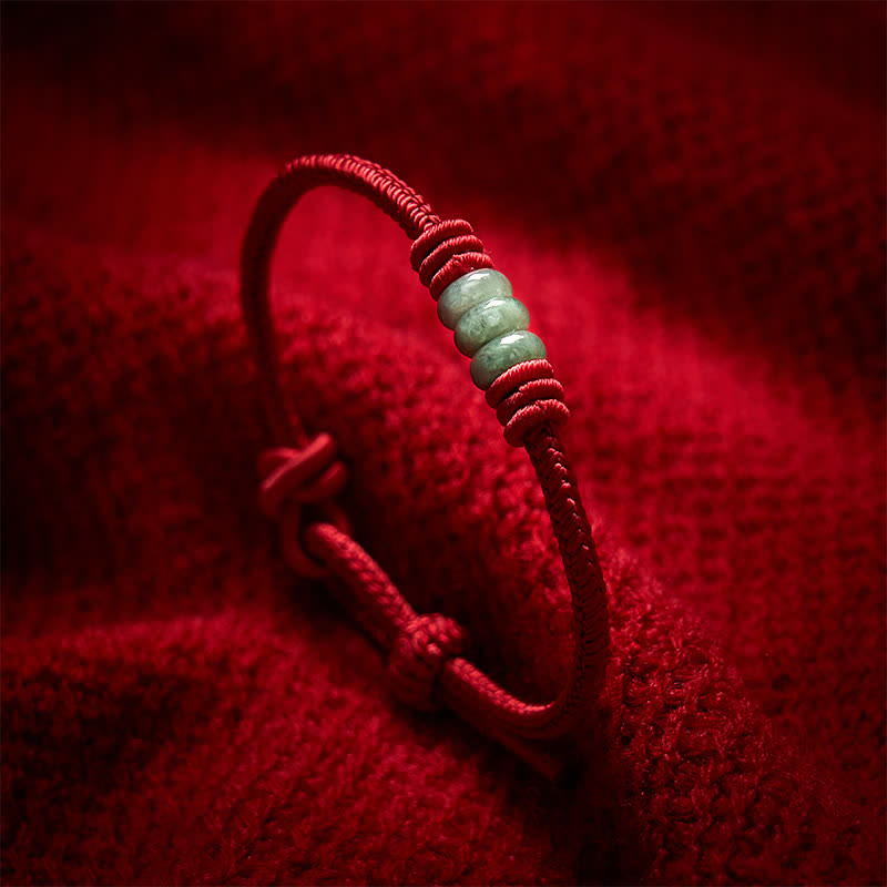 Buddha Stones Handmade Red String Jade Protection Braided Sliding Knot Bracelet
