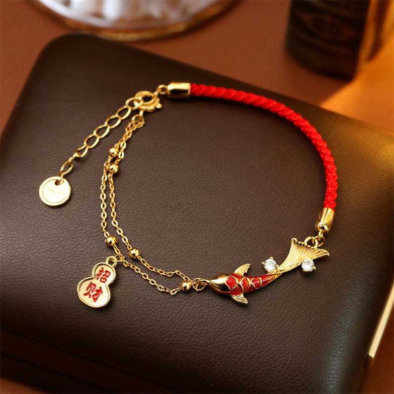Buddha Stones Koi Fish Attract Wealth Gourd Charm Design Red String Luck Bracelet