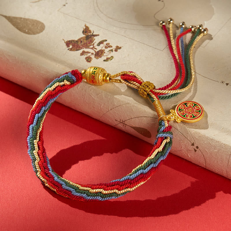 Buddha Stones Multicolor Rope Energy Enamel Om Mani Padme Hum Charm Bracelet