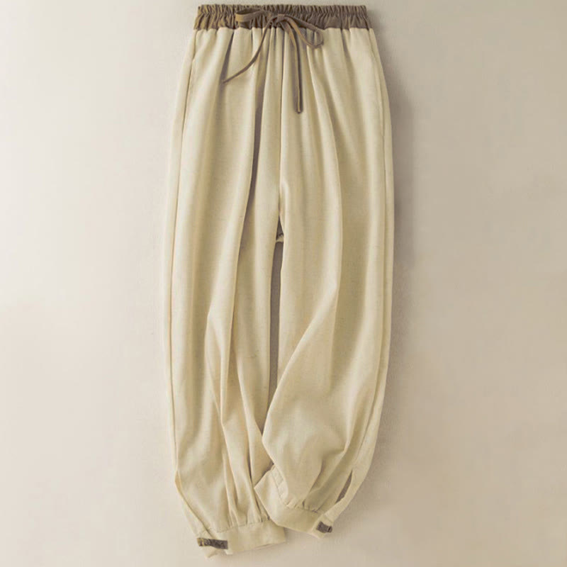 Buddha Stones Plain Cotton Drawstring Women's Harem Pants With Pockets
