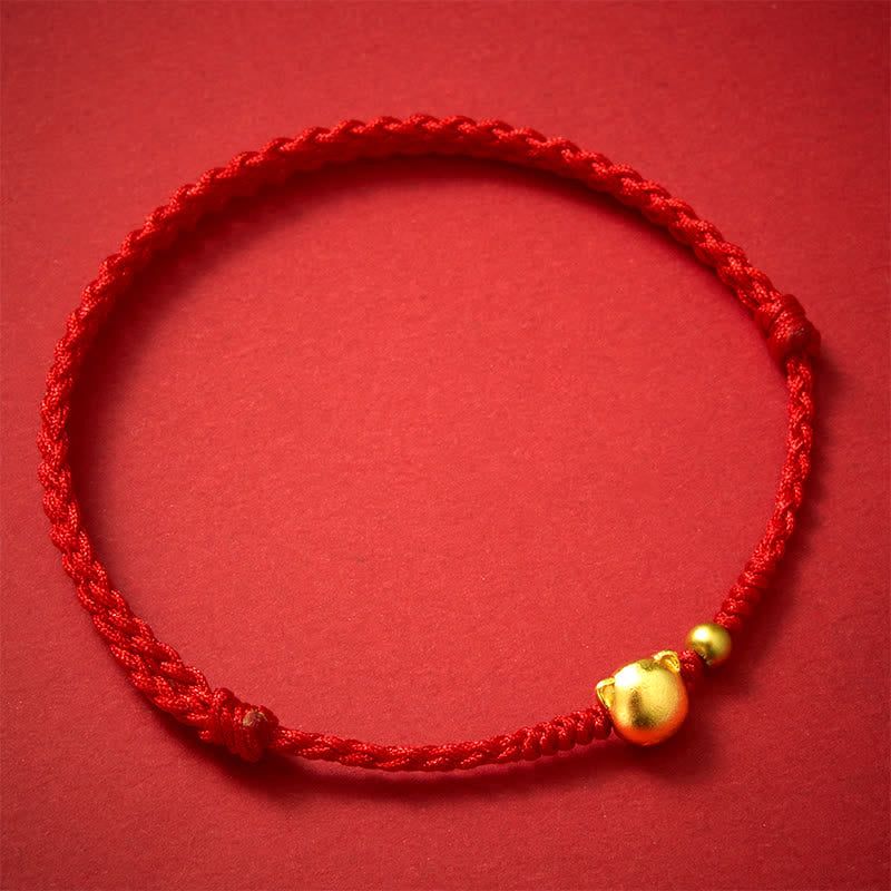 Buddha Stones Red String Copper Cat Head Protection Bracelet