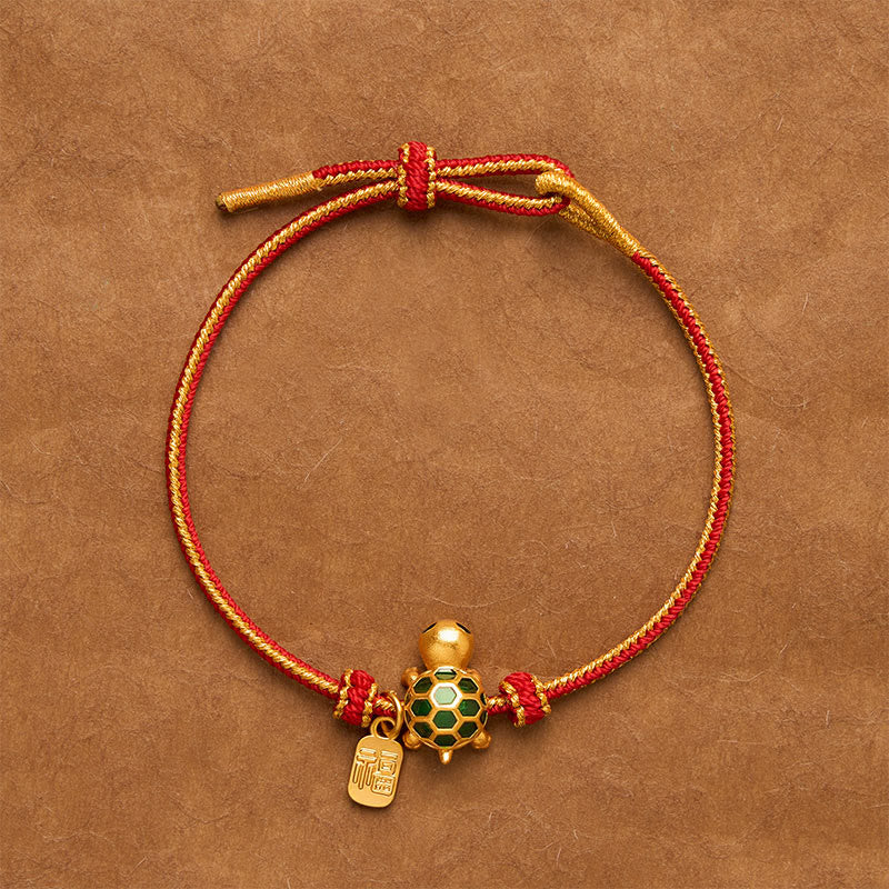 Buddha Stones Red String Copper Fu Character Turtle Braided Luck Bracelet