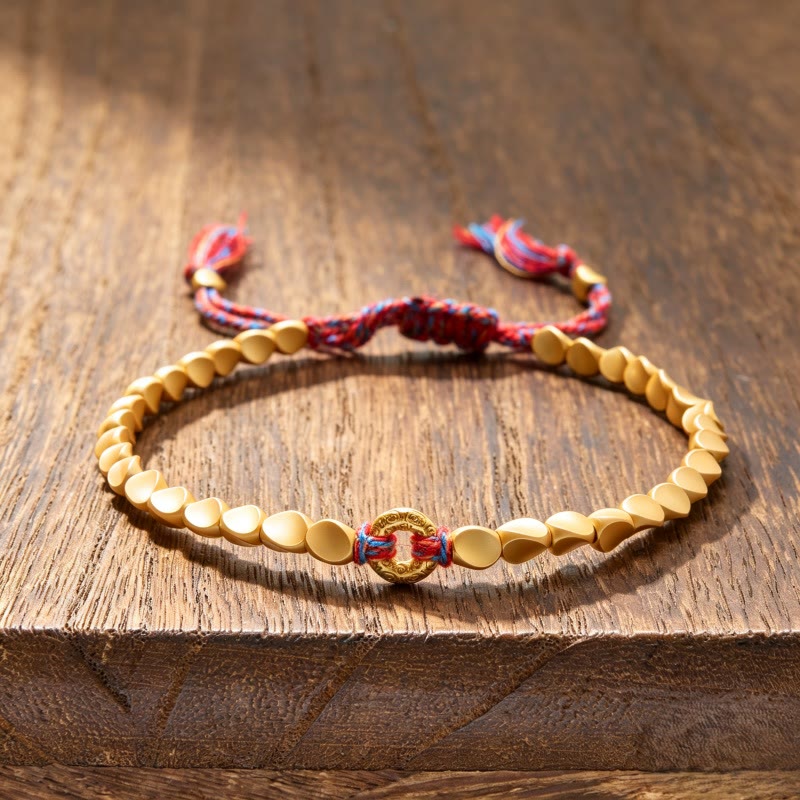 Buddha Stones Tibetan Auspicious Cloud Peace Buckle Copper Beads String Bracelet