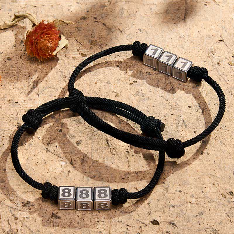 Buddha Stones Titanium Steel 000-999 Angel Numbers Adjustable Black String Faith Bracelet