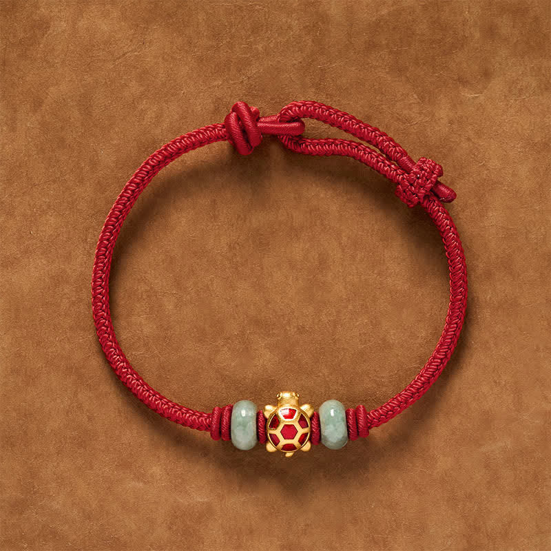Buddha Stones Turtle Copper Red String Hand-Woven Prosperity Bracelet