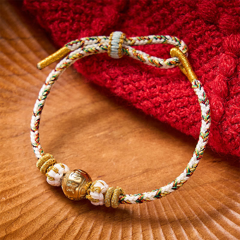 Buddha Stones White Braided Rope Om Mani Padme Hum Wisdom Bracelet