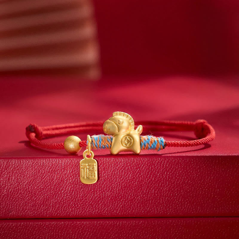 Buddha Stones Year Of The Horse Fu Character Handwoven String Luck Connection Bracelet